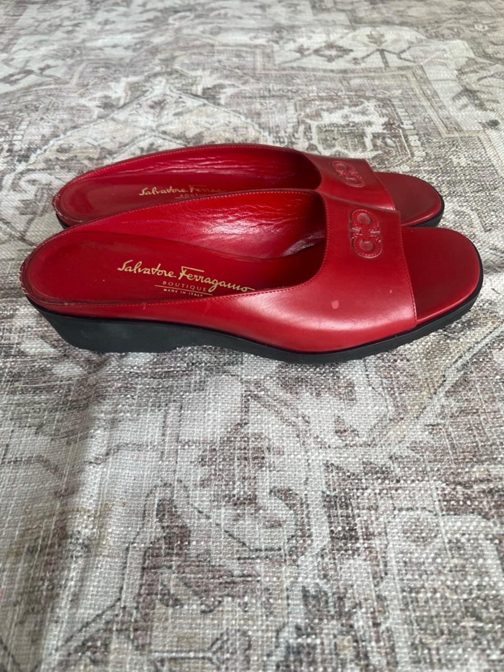Salvatore Ferragamo Red Leather Slide Mules with Gancini Detail - Picture 3 of 11